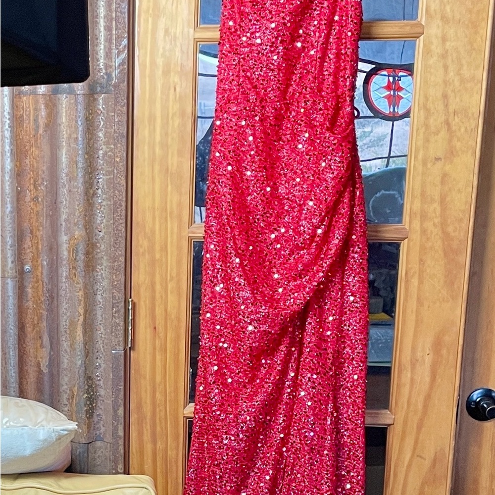 ADYCE Elegant Red Sequin Maxi Dress, M